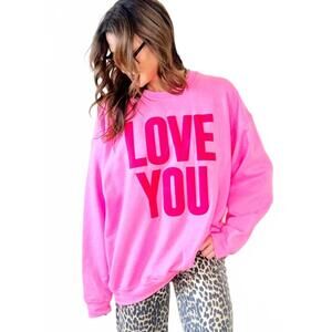 NEW POPPY & PINE love you sweatshirt in pink